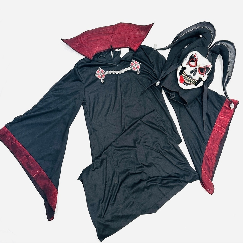 Disguise Evil Jester Dark Wizard Skeleton Kids 2pc Halloween Cosplay Costume